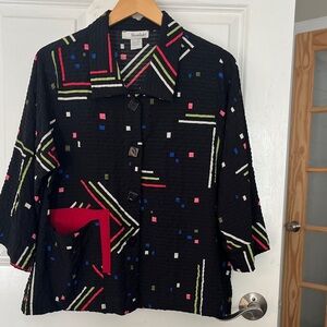 80’s Artist Oversized Smock Colorful Geometric Button Down Shirt Sz S